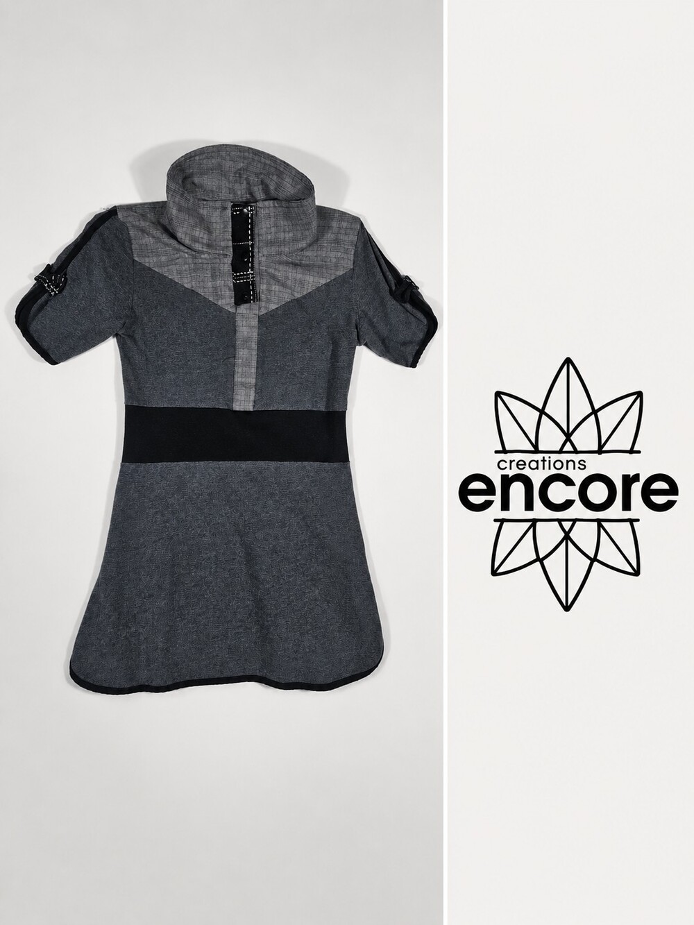 Creations Encore Grey & Black Cowl Neck dRESS – Size 6